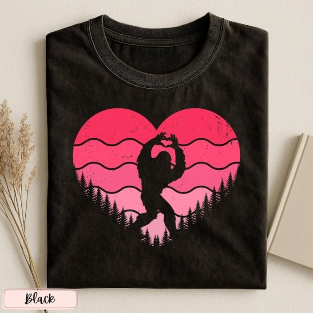 Valentine Bigfoot Shirt, Sasquatch Love Heart Tee - Picture 1 of 4